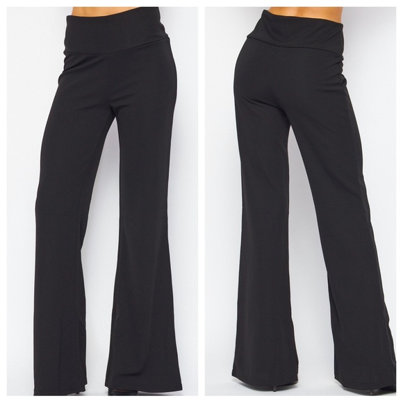 Knit Crepe High Waist Long Straight Flare Pants - Picture 2 of 3